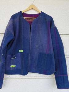 kantha <b>Jacket</b> Women's Striped Cotton Drop Shoulder Long Sleeve Autumn Outerwear Contrast Trim Regular Length - Product Image 5