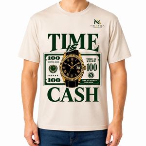 เสื้อยืดพิมพ์ลายนาฬิกา "เวลาคือเงิน" สำหรับผู้ชาย สไตล์ลำลอง ฮิปฮอป สตรีทแวร์ ผ้าฝ้ายระบายอากาศดี เหมาะสำหรับฤดูร้อน - Product Image 2