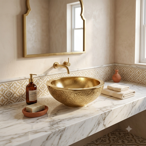 Lavabo Ovalado de Latón Hecho a Mano con Acabado Martillado, Lavabo de Lujo para Baño, Lavabo de Diseño para Encimera, para Interiores Modernos - Product Image 3