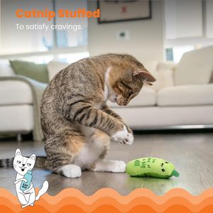 Wholesale Eco-friendly Green Cucumber <b>Plush</b> Chew Toy Interactive Puzzle Pet Supplies Training <b>Cat</b> with Catnip - Product Image 4