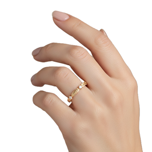 Bague de Fiançailles Personnalisable en Or Massif 9K 10K avec Diamant de Laboratoire Rond, Style Vintage Feuille, Bague Éternité Complète pour Anniversaire - Product Image 6