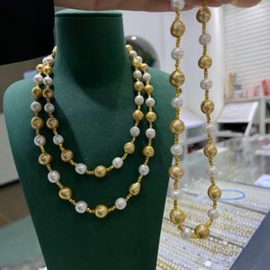 Manufacturer Wholesale 12-14mm Baroque White Pearl Necklace Elegant Dominating Leather and Light <b>Matching</b> Gift <b>Box</b> - Product Image 1