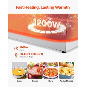 Scaldavivande Elettrico Commerciale 1200W in Acciaio Inox, Riscaldamento Rapido, da Banco, per Buffet, Bain Marie, con Temperatura Manuale, Due Vasche 1/2 - Product Image 2