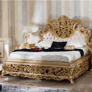 Luxury Baroque Carved Bedroom Furniture Set Solid Mahogany Wood Upholstered Bed <b>Wardrobe</b> Vanity Table Handmade Classic - Product Image 2