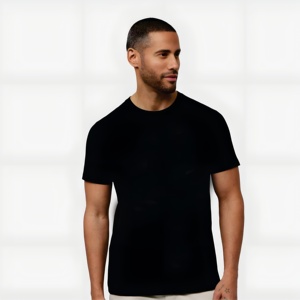 Camiseta Clásica Negra de Algodón para Hombre, Camiseta Básica Informal de Manga Corta, Transpirable, Ropa Urbana de Verano, Lisa, con Logotipo Personalizado al por Mayor - Product Image 2