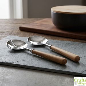 Stainless Steel Salad <b>Servers</b> with Wood Handles Eco Friendly Set of 2 for Dining and Serving - Product Image 1