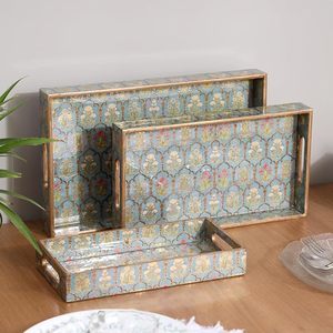 Plateau et assiette rectangulaires décoratifs en bois peints à la main avec motif floral, de qualité alimentaire, pour mariage, maison et repas - Product Image 2