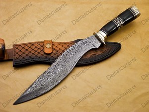 Cuchillo de Supervivencia Forjado a Mano de Acero de Damasco, Hoja Fija de Punta Caída con Borde Serrado, para Caza y Actividades al Aire Libre - Product Image 3