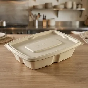 Top Selling Premium 500ml <b>Pulp</b> Moulded Rectangle Food Container Compostable Eco Friendly Disposable Takeaway Box Modern Luxury - Product Image 4