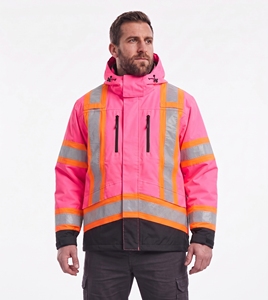 custom reflective safety <b>jacket</b> men high visibility neon lime yellow workwear <b>waterproof</b> windproof warm padded bomber coat top - Product Image 5