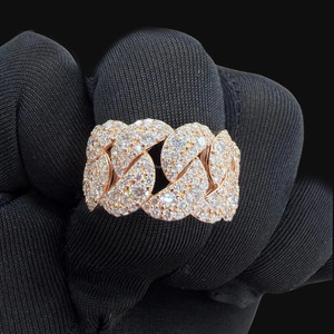 Anillo Cubano de Oro Rosa con Diamantes Moissanite para Hombre, con Engaste Pavé, Banda de Eslabones Cubanos para Ella, Joyería Hip Hop de Plata Esterlina 925 - Product Image 3