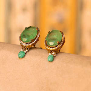 Ensemble de boucles d'oreilles en argent sterling 925 Gajaah, nouvelle tendance, pierres précieuses vert émeraude royales, pour femmes, pour mariage et soirées. - Product Image 3