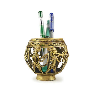 Handcrafted Bras 3.5 Inch Square Metal <b>Pen</b> Holder - Product Image 1