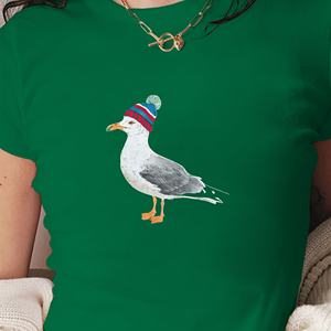 เสื้อยืดแฟชั่นสำหรับผู้หญิงลายนกนางนวลพร้อมหมวกบีนนี่ที่มีชีวิตชีวา - Product Image 2