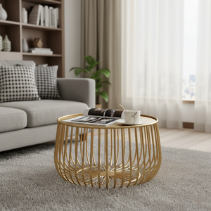Elegante Mesa de Centro Estilo Nido en Oro Champán, Mesa de Sofá Metálica Moderna, Muebles de Lujo para Boutique y Sala de Exhibición - Product Image 2