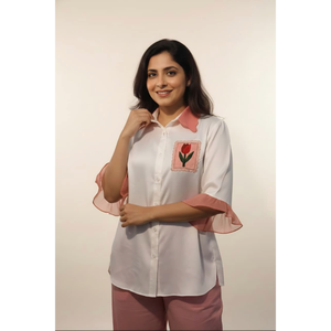 LOVE LETTER Camisa Elegante de Satén Mashru Blanco para Mujer, Tela Suave Premium, Ropa Casual Diaria para Dama, Fabricante - Product Image 4