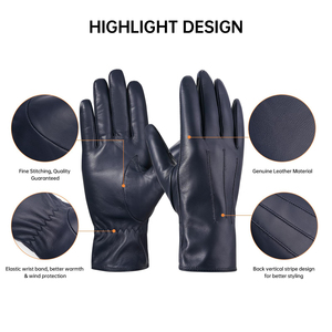 Gants en cuir longs jusqu'au poignet, style uni, non doublés, thermiques, pour usage quotidien, chaleur hivernale, tenue décontractée - Product Image 4