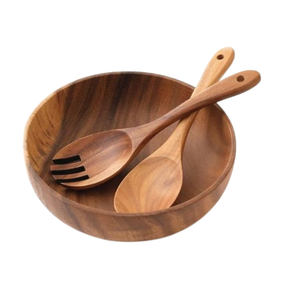 Acacia Wood <b>Bowl</b> Polished Technique American Style Back School Acacia <b>Wooden</b> <b>Salad</b> <b>Bowl</b> with Servers Handcarved American Style - Product Image 3