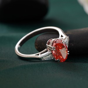 14K <b>Gold</b> Statement <b>Ring</b> with Fancy Vivid Red Oval Lab Grown Diamond Prong Setting VVS1 Clarity Rare <b>Cocktail</b> Jewelry - Product Image 2