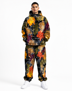 Wholesale Custom Graffiti Camouflage Tracksuit <b>jacket</b> for men Men’s Artistic Print Hooded <b>Jackets</b> Relaxed Joggers Sets <b>Camo</b> ODM - Product Image 3