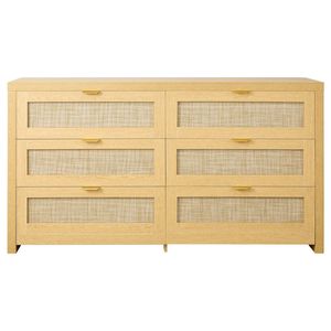 ตู้ลิ้นชักไม้สไตล์โมเดิร์น 6 ลิ้นชัก พร้อมหวายธรรมชาติ ตู้ลิ้นชักคู่สำหรับห้องนอนพร้อมมือจับโลหะ ตู้ไม้สไตล์โมเดิร์นสำหรับเก็บเสื้อผ้า - Product Image 1