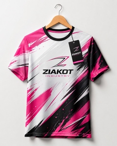 ZIAKOT industry New design Men's Custom Medium Pink Gold-Black 3D Pattern Design Summer Holiday Peach Performance T-<b>Shirt</b> - Product Image 3