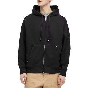 Sweat à capuche personnalisé en coton épais coupe classique avec double fermeture éclair pour homme – Modèle vierge - Product Image 1