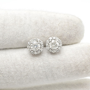 Fabricante Confiable de Alibaba, Pendientes de Diamantes Blancos de 1.24CTW con Halo, Pendientes de Oro Blanco Sólido de 14K, Joyería para Bodas - Product Image 4