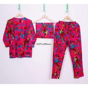 Conjunto de Pijama de Invierno para Mujer, Hecho a Mano, Transpirable, Suave, 100% Algodón, Estampado Floral, Cuello en V, Manga Larga, Casual, Romántico, Cintura Elástica - Product Image 6