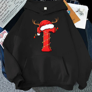 Sudadera con capucha navideña con letra Q para hombre, de algodón, con diseño de dibujos animados, informal, para invierno, color negro - Product Image 3