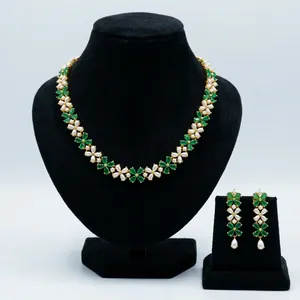 Indian Imitation <b>Pearl</b> Zircon <b>Necklace</b> Earring <b>Set</b> Wholesale for Women Gold Plated Copper Alloy Luxury Statement Wedding Fashion - Product Image 5