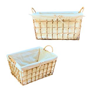 Panier de rangement de haute qualité en jacinthe d'eau naturelle, jonc de mer, rotin et bambou, avec cadre et doublure en coton, organisateur de linge - Product Image 1