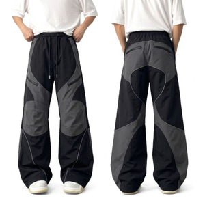 Hot Selling Custom Men's Oversized Panel Sweatpants Elastic Waist Drawstring Streetwear Trousers Lightweight Breathable <b>Joggers</b> - Product Image 4