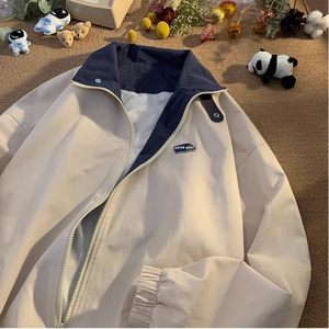 Chaqueta Bomber Beige para Hombre, Cuello Camisero, Cierre de Cremallera, Casual, Resistente al Viento, Poliéster, para Otoño, Corte Regular, Color Sólido - Product Image 3