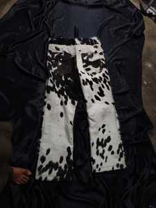<b>Men's</b> Vintage Genuine <b>Leather</b> Straight Casual High Waist Lace-up Black White Winter Heavyweight <b>Trousers</b> - Product Image 1