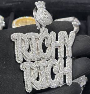 Colgante de Moissanita VVS de Alta Gama Personalizado y Moderno, Certificado, Plata S925, Oro 9k 10k 14k 18k, con Letras y Dijes Estilo Hiphop - Product Image 3