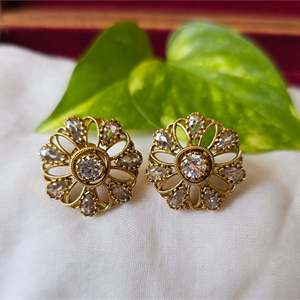 AD Studs Drop Earrings-Cute Classic Trendy Numbers Flowers Hearts Geometric with Emerald Pearl Diamond Quartz Shell Brass Alloy - Product Image 3