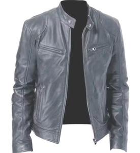 Veste en cuir pour homme, coupe courte, col montant, en cuir de vachette, ajustée - Product Image 1