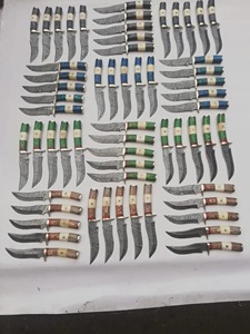 Custom Handmade industrial Grade Skinner <b>Knives</b> in Damascus Steel in Lot Wood+<b>Bone</b> <b>Handle</b> 9in Overall Length with Leather Sheath - Product Image 3