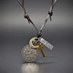 Fashion Pendant Necklace 1.2-Inch Pure Stainless Steel Pendant with Adjustable Leather <b>Rope</b> for Men & Boys - Product Image 2