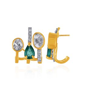 Pendientes de Diamantes Polki Abstract Fusion para Mujer, Oro Amarillo con Piedras Laterales de Esmeralda, Corte Ovalado, Diamantes Cultivados en Laboratorio - Product Image 3