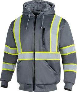 Vestes haute visibilité ANSI Classe 3, sweats de sécurité en polyester réfléchissant épais avec capuche, logo personnalisable, sweat à capuche polaire haute visibilité - Product Image 6