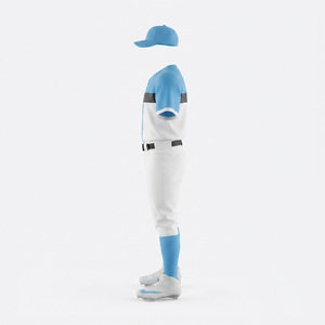 Uniforme de baseball personnalisé pour hommes, blanc et bleu, manches courtes, évacuation de l'humidité, 100% polyester, impression sublimée, toutes saisons, coupe adulte - Product Image 4
