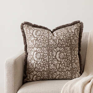 Funda de Almohada Decorativa de Lujo Ecológica con Estampado de Bloques, Diseño Botánico Vintage con Ribete a Juego, Estilo Liso, Extraíble y Lavable - Product Image 1