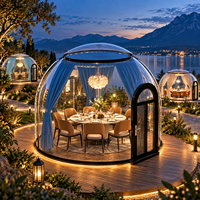 Dôme de Dîner Transparent de Luxe sur le Lac, Maison Bulle Ronde en PC avec Rideau et Éclairage LED Ambiant pour Complexes Hôteliers