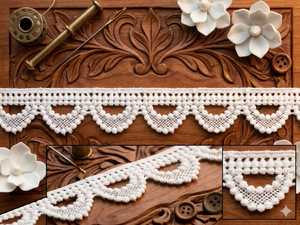 Factory Direct Premium White Polyester Scalloped Lace <b>Trim</b> - 3D Textured <b>Beaded</b>-Look Crochet Border for Saree, Dupatta, Dresses - Product Image 4