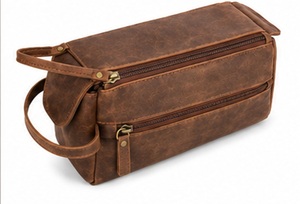 Gravs Sac de Voyage Vintage en Cuir Véritable Premium avec Fermeture Éclair, Logo Suspendu, Grande Capacité, Écologique, Poignée Souple, Trousse de Toilette et Cosmétiques - Product Image 2