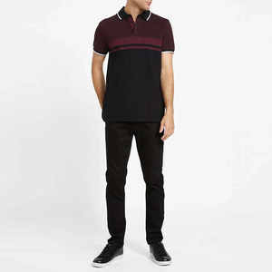 Polo homme bordeaux et noir color-block 2026 – Coupe ajustée décontractée à manches courtes avec col côtelé – Vêtement de sport - Product Image 5