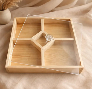 Boîte de rangement et de service pour fruits secs en bois de hêtre de qualité supérieure, forme carrée, avec couvercle en acrylique - Product Image 1