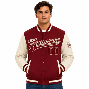 Wholesale Premium Quality <b>Baseball</b> <b>Bomber</b> <b>Jacket</b> Custom Pattern Patch Leather Sleeves Street Trending Men's Varsity <b>Jacket</b> - Product Image 4